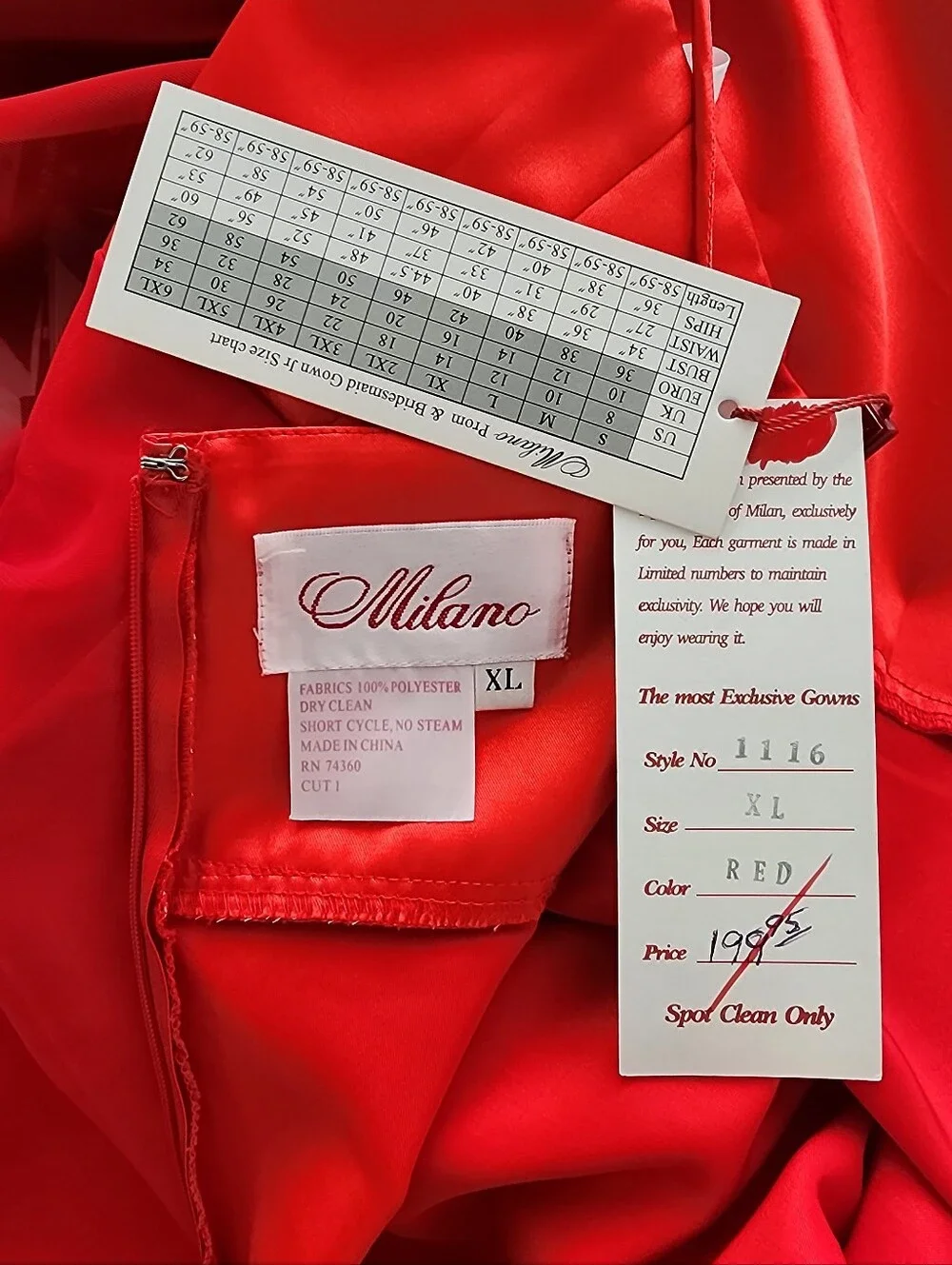 Milano Dress Spaghetti-Strap Rose Detail Full Length Formal Evening Red Size XL - Picture 16 of 17